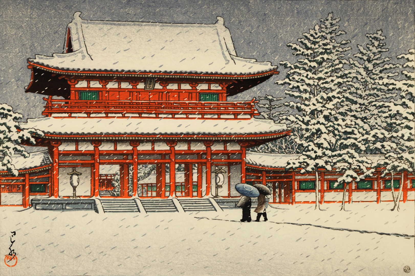 “Snow at Heian Shrine, Kyoto” by Kawase Hasui (1948)