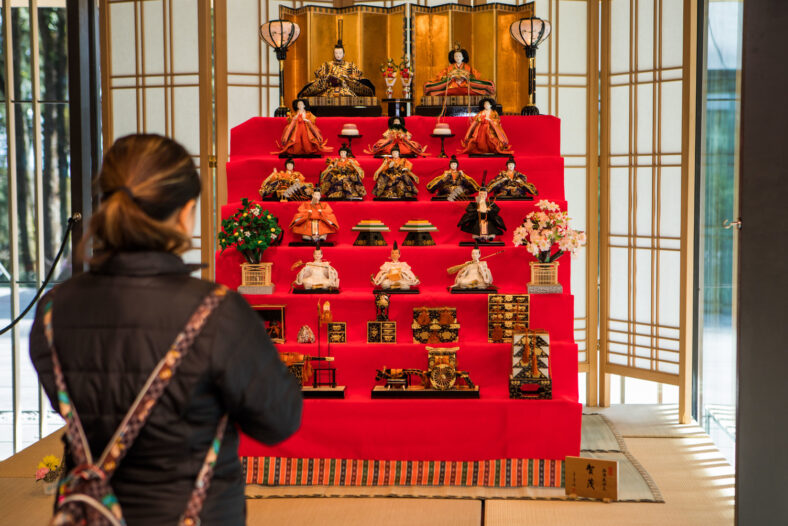 The doll display that is put up for Hina Matsuri.