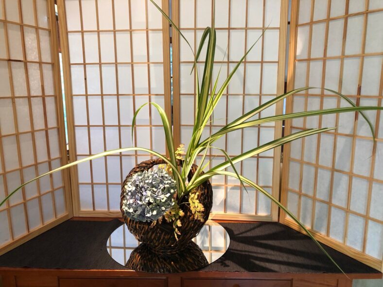 A floral arrangement, known as ikebana.